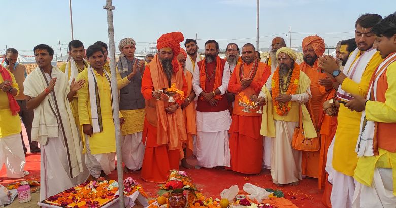 Prayagraj Mahakumbh 2025 Mahanirvani and Atal Akhara performed camp bhumi pujan